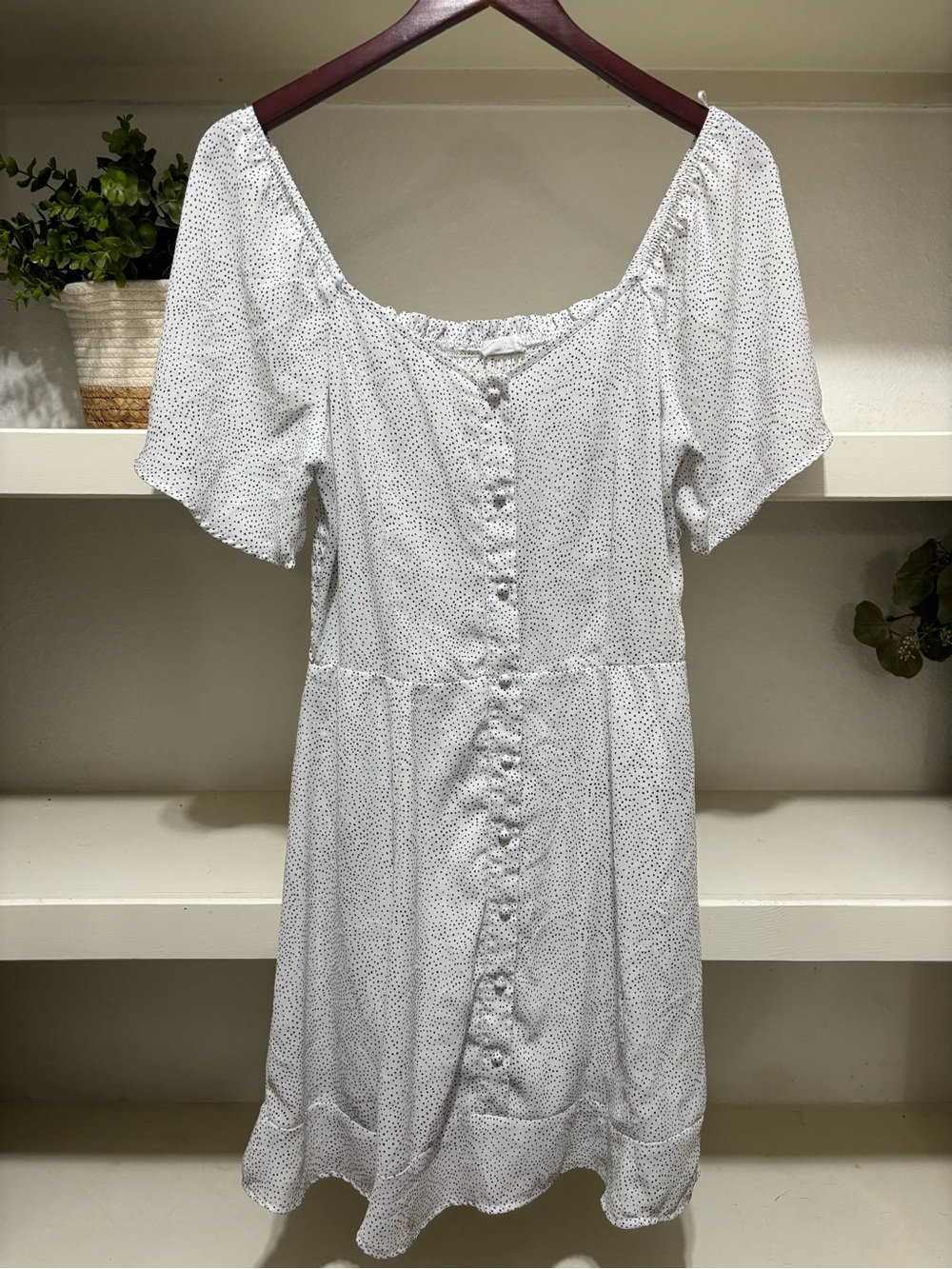 White Polka Dot Button-Front Women's Dress
